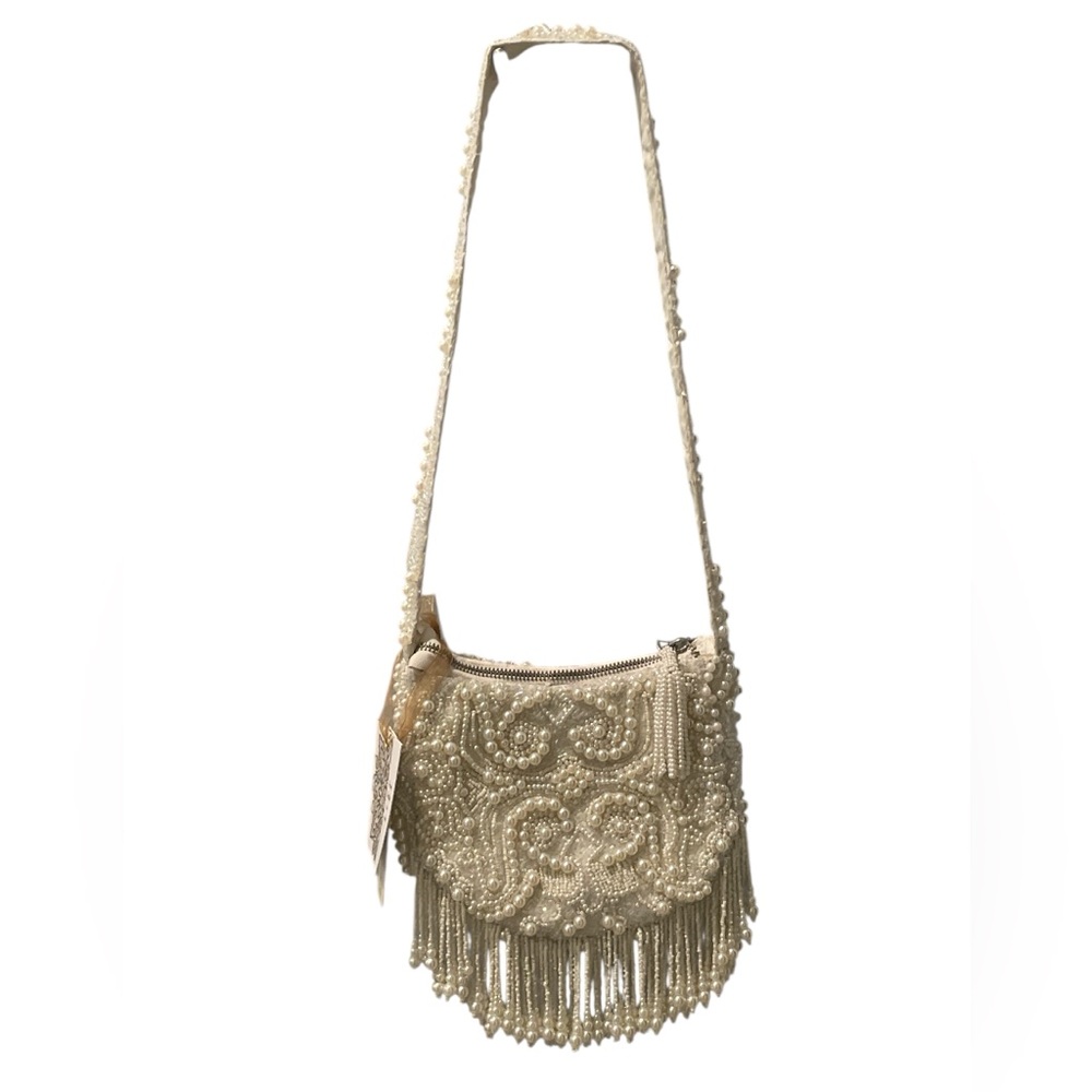 Viral Handcrafted Beaded and Pearl Bag Ivory